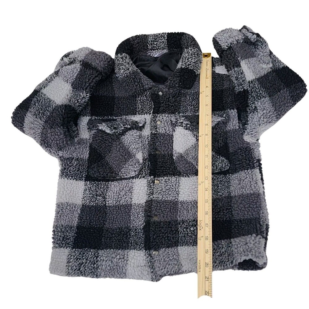 Wonder Nation Boys Faux Sharpa Button‎ Trucker Jacket Black Plaid,Size S (6-7) - Picture 5 of 11
